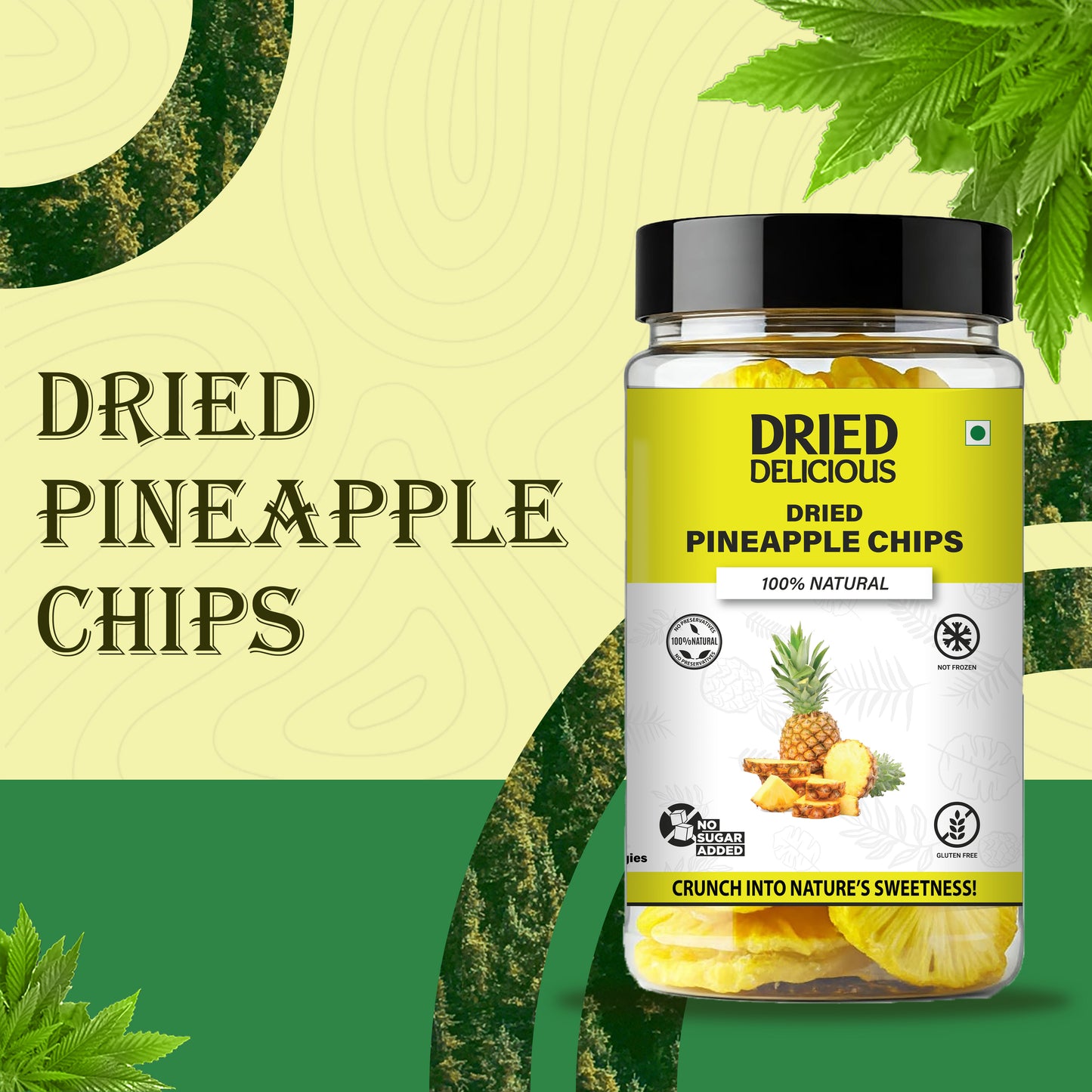 Dried Delicious 100% Natural Dried Pineapple Chips, 250g